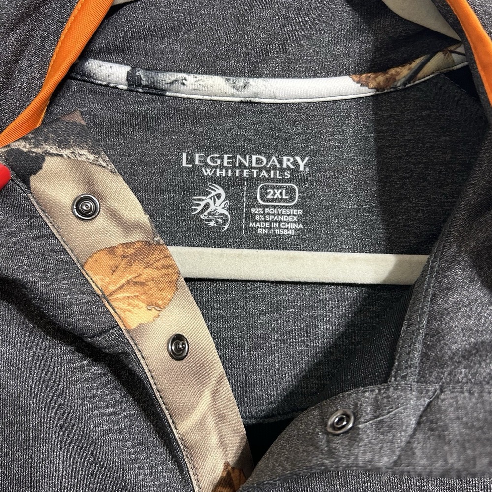 Legendary Whitetails Mens Long Sleeve Pullover Gray Orange Camo Collard Size XXL - Picture 5 of 7